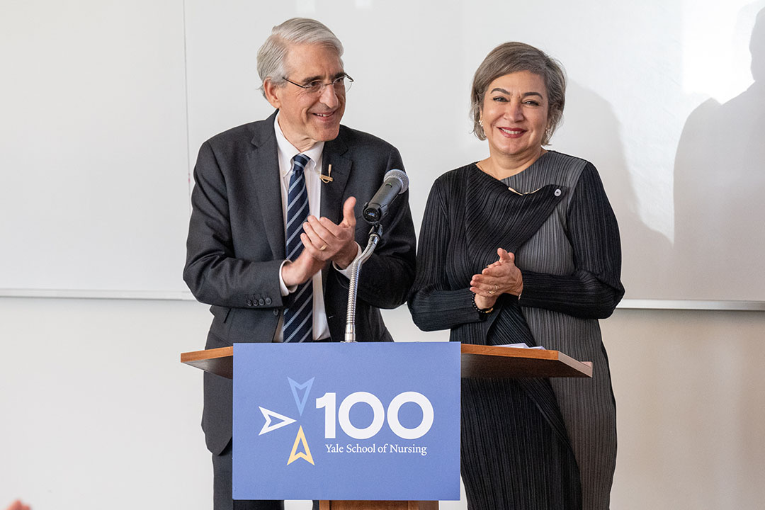 President Peter Salovey and Dean Azita Emami