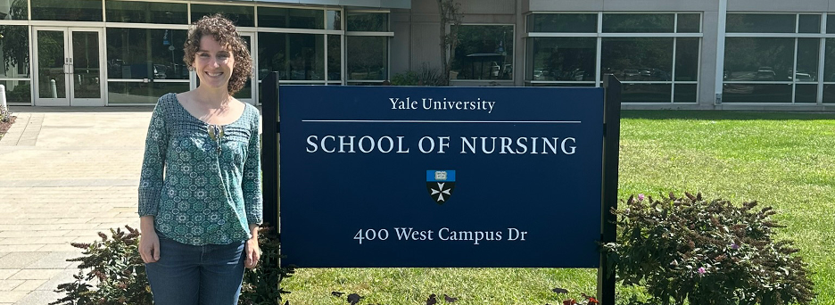 Brenna Keogh at Yale School of Nursing entrance sign