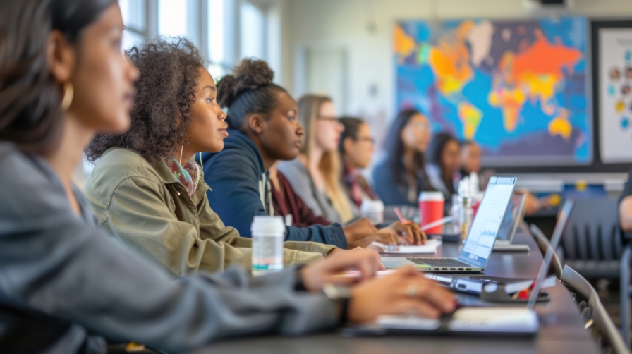 stock image of students learning