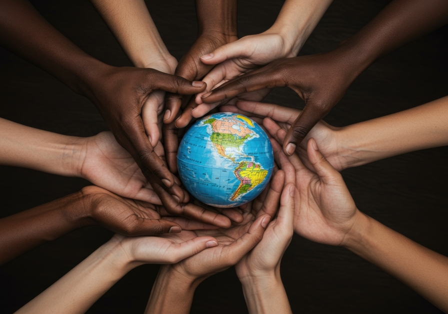 stock image of hands holding a globe