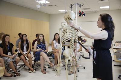 YSN faculty member teaches students about the skeletal system.