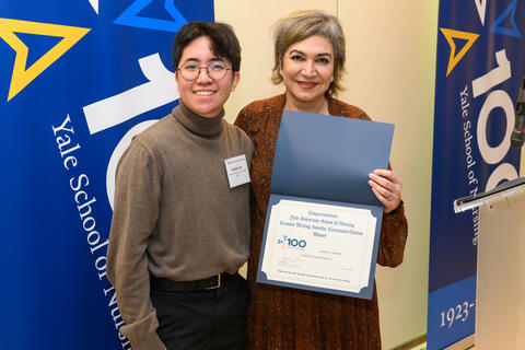 Austin Lee ’26 MSN with Dean Emami at YSN's 21st annual Creative Writing Awards