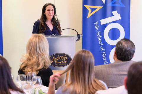 Pulitzer Prize winner Pam Belluck speaking at YSN's 21st annual Creative Writing Awards