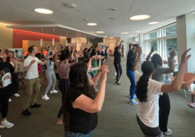 Sandy Cayo's cardiovascular health event included a heart-pumping dance class. Sandy Cayo's cardiovascular health event included a heart-pumping dance class.