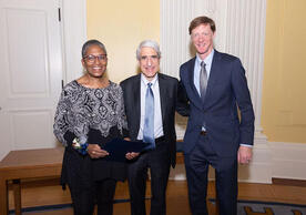 Heather Reynolds, Yale President Peter Salovey, and New Haven Mayor Justin Elicker. Photo by Dan Renzetti.