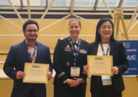 Jacob Hofheimer ’25 MSN (from left), PhD student Laura Manzo, and PhD student Yan Zhan all won awards at the ENRS conference in Philadelphia.